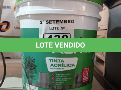 LOTE 430 - 01 BALDE DE TINTA ACRÍLICA 18L NA COR CONCRETO FOSCO. (NO ESTADO) ATENÇÃO! FAZER A VISITAÇÃO ANTES DE ARREMATAR, NÃO SABEMOS SE FUNCIONA. LEILÃO NÃO TEM GARANTIA E NEM DEVOLUÇÃO, SUJEITO A POSSÍVEIS AVARIAS VISÍVEIS/OCULTAS E/OU AUSÊNCIA DE COMPONENTES.