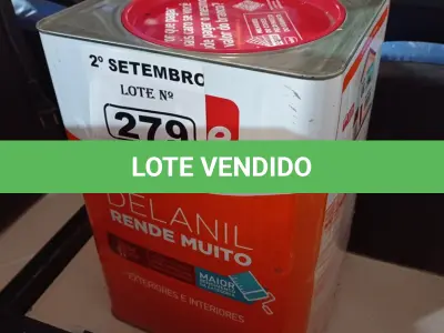 LOTE 279 - 01 LATA DE TINTA IQUINE DELANIL RENDE MUITO ACRÍLICO STANDARD INTERIORES/EXTERIORES NA COR ARARA AZUL 18L. (NO ESTADO) ATENÇÃO! FAZER A VISITAÇÃO ANTES DE ARREMATAR, NÃO SABEMOS SE FUNCIONA. LEILÃO NÃO TEM GARANTIA E NEM DEVOLUÇÃO, SUJEITO A POSSÍVEIS AVARIAS VISÍVEIS/OCULTAS E/OU AUSÊNCIA DE COMPONENTES.