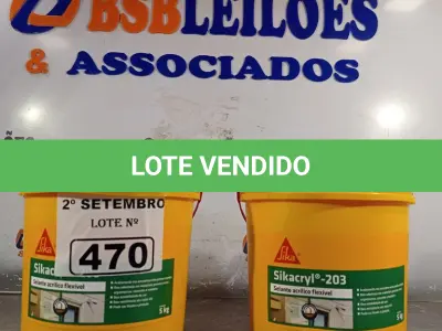 LOTE 470 - 02 BALDES DE SIKACRYL-203, SELANTE ACRÍLICO FLEXÍVEL 5KG. (NO ESTADO) ATENÇÃO! FAZER A VISITAÇÃO ANTES DE ARREMATAR, NÃO SABEMOS SE FUNCIONA. LEILÃO NÃO TEM GARANTIA E NEM DEVOLUÇÃO, SUJEITO A POSSÍVEIS AVARIAS VISÍVEIS/OCULTAS E/OU AUSÊNCIA DE COMPONENTES.