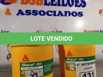 LOTE 431 - 02 BALDES DE SIKACRYL-203, SELANTE ACRÍLICO FLEXÍVEL 5KG. (NO ESTADO) ATENÇÃO! FAZER A VISITAÇÃO ANTES DE ARREMATAR, NÃO SABEMOS SE FUNCIONA. LEILÃO NÃO TEM GARANTIA E NEM DEVOLUÇÃO, SUJEITO A POSSÍVEIS AVARIAS VISÍVEIS/OCULTAS E/OU AUSÊNCIA DE COMPONENTES.