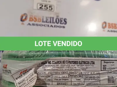 LOTE 255 - 01 ROLO DE CABO FLEXÍVEL 100M 1X10MM NA COR VERDE(NOVO). (NO ESTADO) ATENÇÃO! FAZER A VISITAÇÃO ANTES DE ARREMATAR, NÃO SABEMOS SE FUNCIONA. LEILÃO NÃO TEM GARANTIA E NEM DEVOLUÇÃO, SUJEITO A POSSÍVEIS AVARIAS VISÍVEIS/OCULTAS E/OU AUSÊNCIA DE COMPONENTES.