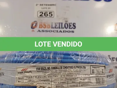 LOTE 265 - 01 ROLO DE CABO FLEXÍVEL 100M 1X10MM NA COR AZUL(NOVO). (NO ESTADO) ATENÇÃO! FAZER A VISITAÇÃO ANTES DE ARREMATAR, NÃO SABEMOS SE FUNCIONA. LEILÃO NÃO TEM GARANTIA E NEM DEVOLUÇÃO, SUJEITO A POSSÍVEIS AVARIAS VISÍVEIS/OCULTAS E/OU AUSÊNCIA DE COMPONENTES.