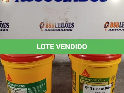 LOTE 398 - 01 BALDE DE SIKACRYL-203, SELANTE ACRÍLICO FLEXÍVEL 5KG E 01 BALDE DE SIKA TOP 107 CINZA, ARGAMASSA POLIMÉRICA IMPERMEABILIZANTE DE ALTO DESEMPENHO.  (NO ESTADO) ATENÇÃO! FAZER A VISITAÇÃO ANTES DE ARREMATAR, NÃO SABEMOS SE FUNCIONA. LEILÃO NÃO TEM GARANTIA E NEM DEVOLUÇÃO, SUJEITO A POSSÍVEIS AVARIAS VISÍVEIS/OCULTAS E/OU AUSÊNCIA DE COMPONENTES.