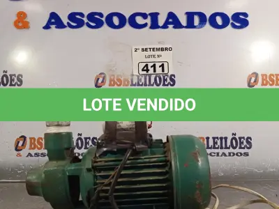 LOTE 411 - 01 BOMBA D’AGUA. (NO ESTADO) ATENÇÃO! FAZER A VISITAÇÃO ANTES DE ARREMATAR, NÃO SABEMOS SE FUNCIONA. LEILÃO NÃO TEM GARANTIA E NEM DEVOLUÇÃO, SUJEITO A POSSÍVEIS AVARIAS VISÍVEIS/OCULTAS E/OU AUSÊNCIA DE COMPONENTES.