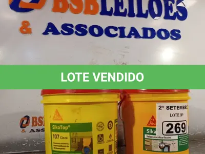 LOTE 269 - 02 BALDES DE SIKACRYL-203, SELANTE ACRÍLICO FLEXÍVEL 5KG. (NO ESTADO) ATENÇÃO! FAZER A VISITAÇÃO ANTES DE ARREMATAR, NÃO SABEMOS SE FUNCIONA. LEILÃO NÃO TEM GARANTIA E NEM DEVOLUÇÃO, SUJEITO A POSSÍVEIS AVARIAS VISÍVEIS/OCULTAS E/OU AUSÊNCIA DE COMPONENTES.