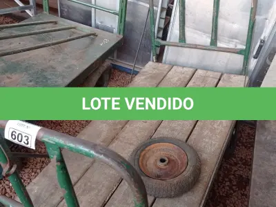 LOTE 603 - 01 CARRINHO PARA TRANSPORTE DE CARGAS COM AVARIAS. (NO ESTADO) ATENÇÃO! FAZER A VISITAÇÃO ANTES DE ARREMATAR, NÃO SABEMOS SE FUNCIONA. LEILÃO NÃO TEM GARANTIA E NEM DEVOLUÇÃO, SUJEITO A POSSÍVEIS AVARIAS VISÍVEIS/OCULTAS E/OU AUSÊNCIA DE COMPONENTES.