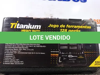 LOTE 272 - 01 - JOGO DE FERRAMENTAS COM 128 PEÇAS TITANIUM (NO ESTADO, NÃO SABEMOS SE FUNCIONA. LEILÃO NÃO TEM GARANTIA E NEM DEVOLUÇÃO, SUJEITO A POSSÍVEIS AVARIAS VISÍVEIS/OCULTAS E/OU AUSÊNCIA DE COMPONENTES)