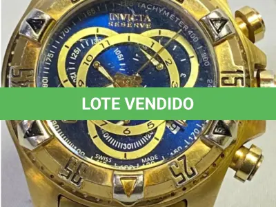 LOTE 247 - RELÓGIO INVICTA RESERVE CHRONOGRAPH ORIGINAL EM AÇO DOURADO. FUNCIONANDO NO MOMENTO SEM GARANTIA FUTURAS (NO ESTADO)