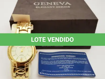 LOTE 325 - RELÓGIO MARCA GENEVA FUNCIONANDO NA CAIXA ORIGINAL.(NO ESTADO)