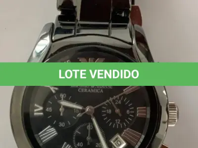 LOTE 303 - RELÓGIO ARMANI CERÂMICA, AR-1400 A ORIGINAL ACOMPANHA 03 GOMOS DE PULSEIRA. (NO ESTADO)