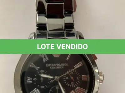 LOTE 303 - RELÓGIO ARMANI CERÂMICA, AR-1400 A ORIGINAL ACOMPANHA 03 GOMOS DE PULSEIRA. (NO ESTADO)