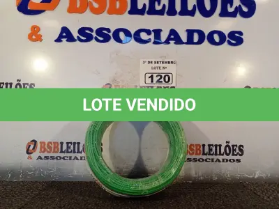 LOTE 120 - 01 ROLO DE CABO FLEXÍVEL 100M, 2,5MM NA COR VERDE. (NO ESTADO) ATENÇÃO! FAZER A VISITAÇÃO ANTES DE ARREMATAR, NÃO SABEMOS SE FUNCIONA. LEILÃO NÃO TEM GARANTIA E NEM DEVOLUÇÃO, SUJEITO A POSSÍVEIS AVARIAS VISÍVEIS/OCULTAS E/OU AUSÊNCIA DE COMPONENTES.