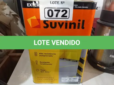 LOTE 072 - 01 LATA DE TINTA PARA PISO SUVINIL 18L NA COR CINZA ESCURO. (NO ESTADO) ATENÇÃO! FAZER A VISITAÇÃO ANTES DE ARREMATAR, NÃO SABEMOS SE FUNCIONA. LEILÃO NÃO TEM GARANTIA E NEM DEVOLUÇÃO, SUJEITO A POSSÍVEIS AVARIAS VISÍVEIS/OCULTAS E/OU AUSÊNCIA DE COMPONENTES.