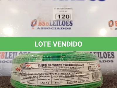 LOTE 120 - 01 ROLO DE CABO FLEXÍVEL 100M, 2,5MM NA COR VERDE. (NO ESTADO) ATENÇÃO! FAZER A VISITAÇÃO ANTES DE ARREMATAR, NÃO SABEMOS SE FUNCIONA. LEILÃO NÃO TEM GARANTIA E NEM DEVOLUÇÃO, SUJEITO A POSSÍVEIS AVARIAS VISÍVEIS/OCULTAS E/OU AUSÊNCIA DE COMPONENTES.