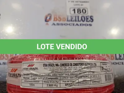 LOTE 180 - 01 ROLO DE CABO FLEXÍVEL 100M, 2,5MM NA COR VERMELHA. (NO ESTADO) ATENÇÃO! FAZER A VISITAÇÃO ANTES DE ARREMATAR, NÃO SABEMOS SE FUNCIONA. LEILÃO NÃO TEM GARANTIA E NEM DEVOLUÇÃO, SUJEITO A POSSÍVEIS AVARIAS VISÍVEIS/OCULTAS E/OU AUSÊNCIA DE COMPONENTES.