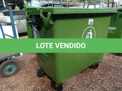 LOTE 156 - 01 CONTAINER HDPE EN840 660LITROS. (NO ESTADO) ATENÇÃO! FAZER A VISITAÇÃO ANTES DE ARREMATAR, NÃO SABEMOS SE FUNCIONA. LEILÃO NÃO TEM GARANTIA E NEM DEVOLUÇÃO, SUJEITO A POSSÍVEIS AVARIAS VISÍVEIS/OCULTAS E/OU AUSÊNCIA DE COMPONENTES.