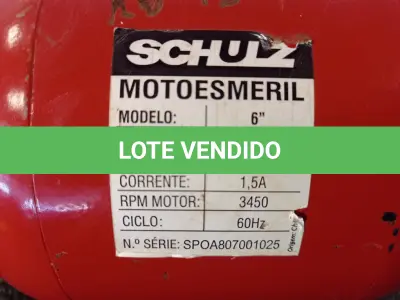 LOTE 006 - 01 ESMERIL MARCA SCHULZ 300W 220V. (NO ESTADO) ATENÇÃO! FAZER A VISITAÇÃO ANTES DE ARREMATAR, NÃO SABEMOS SE FUNCIONA. LEILÃO NÃO TEM GARANTIA E NEM DEVOLUÇÃO, SUJEITO A POSSÍVEIS AVARIAS VISÍVEIS/OCULTAS E/OU AUSÊNCIA DE COMPONENTES.