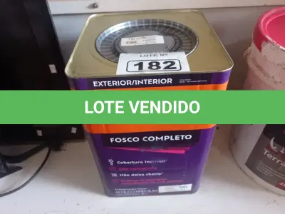 LOTE 182 - 01 LATA DE TINTA SUVINIL INTERIORES /EXTERIORES SEM CHEIRO 18L NA COR FOSCO BRANCO NEVE. (NO ESTADO) ATENÇÃO! FAZER A VISITAÇÃO ANTES DE ARREMATAR, NÃO SABEMOS SE FUNCIONA. LEILÃO NÃO TEM GARANTIA E NEM DEVOLUÇÃO, SUJEITO A POSSÍVEIS AVARIAS VISÍVEIS/OCULTAS E/OU AUSÊNCIA DE COMPONENTES.
