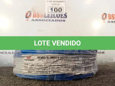 LOTE 100 - 01 ROLO DE CABO FLEXÍVEL 100M, 2,5MM NA COR AZUL. (NO ESTADO) ATENÇÃO! FAZER A VISITAÇÃO ANTES DE ARREMATAR, NÃO SABEMOS SE FUNCIONA. LEILÃO NÃO TEM GARANTIA E NEM DEVOLUÇÃO, SUJEITO A POSSÍVEIS AVARIAS VISÍVEIS/OCULTAS E/OU AUSÊNCIA DE COMPONENTES.