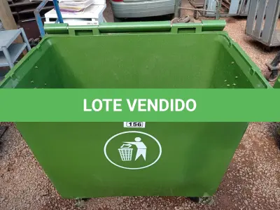 LOTE 156 - 01 CONTAINER HDPE EN840 660LITROS. (NO ESTADO) ATENÇÃO! FAZER A VISITAÇÃO ANTES DE ARREMATAR, NÃO SABEMOS SE FUNCIONA. LEILÃO NÃO TEM GARANTIA E NEM DEVOLUÇÃO, SUJEITO A POSSÍVEIS AVARIAS VISÍVEIS/OCULTAS E/OU AUSÊNCIA DE COMPONENTES.