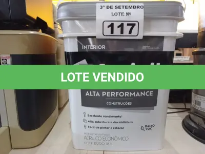 LOTE 117 - 01 BALDE DE TINTA SUVINIL INTERIORES ACRÍLICO FOSCO 18L NA COR FOSCO BRANCO. (NO ESTADO) ATENÇÃO! FAZER A VISITAÇÃO ANTES DE ARREMATAR, NÃO SABEMOS SE FUNCIONA. LEILÃO NÃO TEM GARANTIA E NEM DEVOLUÇÃO, SUJEITO A POSSÍVEIS AVARIAS VISÍVEIS/OCULTAS E/OU AUSÊNCIA DE COMPONENTES.