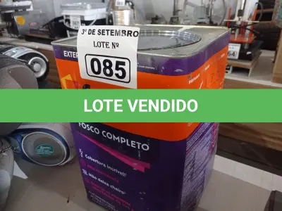 LOTE 085 - 01 LATA DE TINTA SUVINIL INTERIORES /EXTERIORES SEM CHEIRO 18L NA COR FOSCO BRANCO NEVE. (NO ESTADO) ATENÇÃO! FAZER A VISITAÇÃO ANTES DE ARREMATAR, NÃO SABEMOS SE FUNCIONA. LEILÃO NÃO TEM GARANTIA E NEM DEVOLUÇÃO, SUJEITO A POSSÍVEIS AVARIAS VISÍVEIS/OCULTAS E/OU AUSÊNCIA DE COMPONENTES.