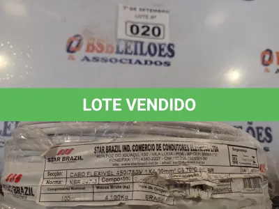 LOTE 020 - 01 ROLO DE CABO FLEXÍVEL 100M, 4MM NA COR BRANCA. (NO ESTADO) ATENÇÃO! FAZER A VISITAÇÃO ANTES DE ARREMATAR, NÃO SABEMOS SE FUNCIONA. LEILÃO NÃO TEM GARANTIA E NEM DEVOLUÇÃO, SUJEITO A POSSÍVEIS AVARIAS VISÍVEIS/OCULTAS E/OU AUSÊNCIA DE COMPONENTES.
