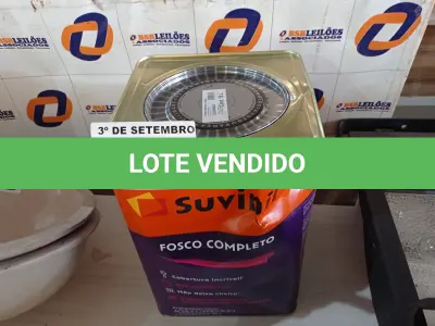 LOTE 147 - 01 LATA DE TINTA SUVINIL INTERIORES /EXTERIORES SEM CHEIRO 18L NA COR FOSCO BRANCO NEVE. (NO ESTADO) ATENÇÃO! FAZER A VISITAÇÃO ANTES DE ARREMATAR, NÃO SABEMOS SE FUNCIONA. LEILÃO NÃO TEM GARANTIA E NEM DEVOLUÇÃO, SUJEITO A POSSÍVEIS AVARIAS VISÍVEIS/OCULTAS E/OU AUSÊNCIA DE COMPONENTES.