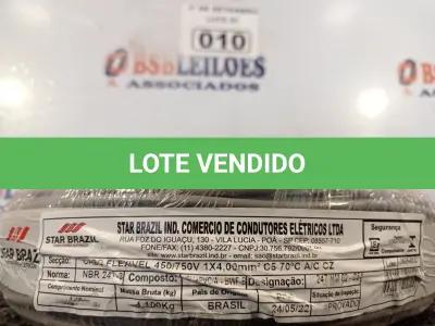 LOTE 010 - 01 ROLO DE CABO FLEXÍVEL 100M, 4MM NA COR CINZA. (NO ESTADO) ATENÇÃO! FAZER A VISITAÇÃO ANTES DE ARREMATAR, NÃO SABEMOS SE FUNCIONA. LEILÃO NÃO TEM GARANTIA E NEM DEVOLUÇÃO, SUJEITO A POSSÍVEIS AVARIAS VISÍVEIS/OCULTAS E/OU AUSÊNCIA DE COMPONENTES.