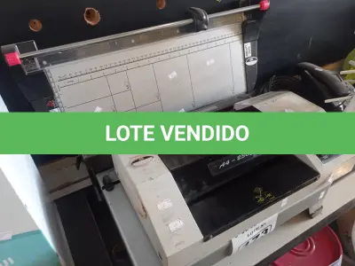 LOTE 173 - 01 PLASTIFICADORA, 01 PERFURADOR E 01 GABARITO PARA CORTE. (NO ESTADO) ATENÇÃO! FAZER A VISITAÇÃO ANTES DE ARREMATAR, NÃO SABEMOS SE FUNCIONA. LEILÃO NÃO TEM GARANTIA E NEM DEVOLUÇÃO, SUJEITO A POSSÍVEIS AVARIAS VISÍVEIS/OCULTAS E/OU AUSÊNCIA DE COMPONENTES.