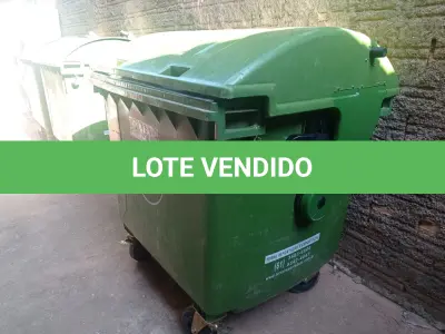 LOTE 166 - 01 CONTAINER HDPE EN840 1200LITROS. (NO ESTADO) ATENÇÃO! FAZER A VISITAÇÃO ANTES DE ARREMATAR, NÃO SABEMOS SE FUNCIONA. LEILÃO NÃO TEM GARANTIA E NEM DEVOLUÇÃO, SUJEITO A POSSÍVEIS AVARIAS VISÍVEIS/OCULTAS E/OU AUSÊNCIA DE COMPONENTES.