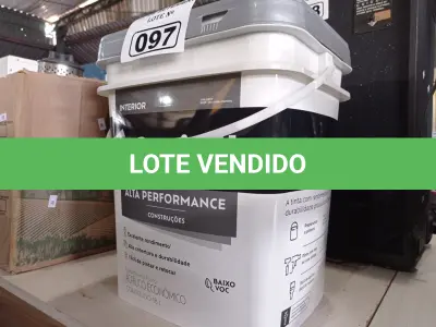 LOTE 097 - 01 BALDE DE TINTA SUVINIL INTERIORES ACRÍLICO FOSCO 18L NA COR FOSCO BRANCO. (NO ESTADO) ATENÇÃO! FAZER A VISITAÇÃO ANTES DE ARREMATAR, NÃO SABEMOS SE FUNCIONA. LEILÃO NÃO TEM GARANTIA E NEM DEVOLUÇÃO, SUJEITO A POSSÍVEIS AVARIAS VISÍVEIS/OCULTAS E/OU AUSÊNCIA DE COMPONENTES.