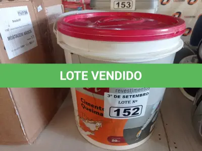 LOTE 152 - 01 BALDE DE CIMENTO QUEIMADO DACAPÓ 20KG. (NO ESTADO) ATENÇÃO! FAZER A VISITAÇÃO ANTES DE ARREMATAR, NÃO SABEMOS SE FUNCIONA. LEILÃO NÃO TEM GARANTIA E NEM DEVOLUÇÃO, SUJEITO A POSSÍVEIS AVARIAS VISÍVEIS/OCULTAS E/OU AUSÊNCIA DE COMPONENTES.