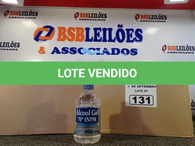 LOTE 131 - 02 CAIXAS COM FRASCOS DE ÁLCOOL EM GEL 70% COM 12 UNIDADES CADA. (NO ESTADO) ATENÇÃO! FAZER A VISITAÇÃO ANTES DE ARREMATAR, NÃO SABEMOS SE FUNCIONA. LEILÃO NÃO TEM GARANTIA E NEM DEVOLUÇÃO, SUJEITO A POSSÍVEIS AVARIAS VISÍVEIS/OCULTAS E/OU AUSÊNCIA DE COMPONENTES.