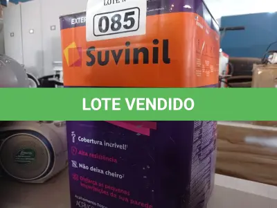LOTE 085 - 01 LATA DE TINTA SUVINIL INTERIORES /EXTERIORES SEM CHEIRO 18L NA COR FOSCO BRANCO NEVE. (NO ESTADO) ATENÇÃO! FAZER A VISITAÇÃO ANTES DE ARREMATAR, NÃO SABEMOS SE FUNCIONA. LEILÃO NÃO TEM GARANTIA E NEM DEVOLUÇÃO, SUJEITO A POSSÍVEIS AVARIAS VISÍVEIS/OCULTAS E/OU AUSÊNCIA DE COMPONENTES.