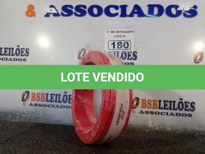 LOTE 180 - 01 ROLO DE CABO FLEXÍVEL 100M, 2,5MM NA COR VERMELHA. (NO ESTADO) ATENÇÃO! FAZER A VISITAÇÃO ANTES DE ARREMATAR, NÃO SABEMOS SE FUNCIONA. LEILÃO NÃO TEM GARANTIA E NEM DEVOLUÇÃO, SUJEITO A POSSÍVEIS AVARIAS VISÍVEIS/OCULTAS E/OU AUSÊNCIA DE COMPONENTES.