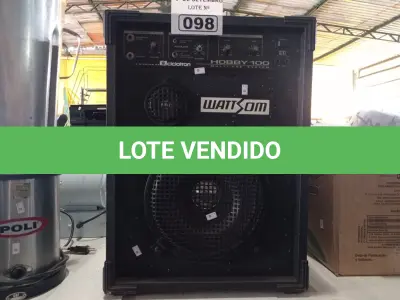LOTE 098 - 01 CAIXA DE SOM HOBBY 100 WATTSON. (NO ESTADO) ATENÇÃO! FAZER A VISITAÇÃO ANTES DE ARREMATAR, NÃO SABEMOS SE FUNCIONA. LEILÃO NÃO TEM GARANTIA E NEM DEVOLUÇÃO, SUJEITO A POSSÍVEIS AVARIAS VISÍVEIS/OCULTAS E/OU AUSÊNCIA DE COMPONENTES.