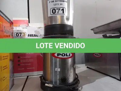 LOTE 071 - 01 LIQUIDIFICADOR INDUSTRIAL MARCA POLI. (NO ESTADO) ATENÇÃO! FAZER A VISITAÇÃO ANTES DE ARREMATAR, NÃO SABEMOS SE FUNCIONA. LEILÃO NÃO TEM GARANTIA E NEM DEVOLUÇÃO, SUJEITO A POSSÍVEIS AVARIAS VISÍVEIS/OCULTAS E/OU AUSÊNCIA DE COMPONENTES.