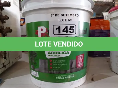 LOTE 145 - 01 BALDE DE TINTA ACRÍLICA 18L NA COR CONCRETO FOSCO. (NO ESTADO) ATENÇÃO! FAZER A VISITAÇÃO ANTES DE ARREMATAR, NÃO SABEMOS SE FUNCIONA. LEILÃO NÃO TEM GARANTIA E NEM DEVOLUÇÃO, SUJEITO A POSSÍVEIS AVARIAS VISÍVEIS/OCULTAS E/OU AUSÊNCIA DE COMPONENTES.