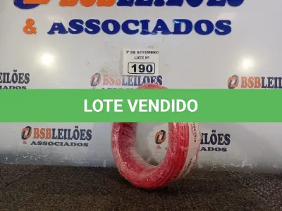 LOTE 190 - 01 ROLO DE CABO FLEXÍVEL 100M, 2,5MM NA COR VERMELHA. (NO ESTADO) ATENÇÃO! FAZER A VISITAÇÃO ANTES DE ARREMATAR, NÃO SABEMOS SE FUNCIONA. LEILÃO NÃO TEM GARANTIA E NEM DEVOLUÇÃO, SUJEITO A POSSÍVEIS AVARIAS VISÍVEIS/OCULTAS E/OU AUSÊNCIA DE COMPONENTES.