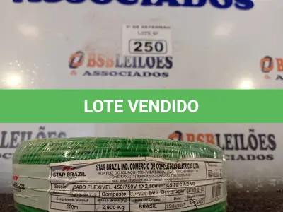 LOTE 250 - 01 ROLO DE CABO FLEXÍVEL 100M, 2,5MM NA COR VERDE. (NO ESTADO) ATENÇÃO! FAZER A VISITAÇÃO ANTES DE ARREMATAR, NÃO SABEMOS SE FUNCIONA. LEILÃO NÃO TEM GARANTIA E NEM DEVOLUÇÃO, SUJEITO A POSSÍVEIS AVARIAS VISÍVEIS/OCULTAS E/OU AUSÊNCIA DE COMPONENTES.
