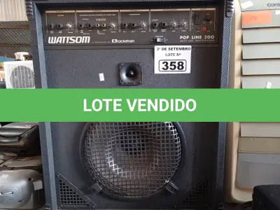 LOTE 358 - 01 CAIXA DE SOM AMPLIFICADA MARCA WATTISOM MODELO POP LINE 200. (NO ESTADO) ATENÇÃO! FAZER A VISITAÇÃO ANTES DE ARREMATAR, NÃO SABEMOS SE FUNCIONA. LEILÃO NÃO TEM GARANTIA E NEM DEVOLUÇÃO, SUJEITO A POSSÍVEIS AVARIAS VISÍVEIS/OCULTAS E/OU AUSÊNCIA DE COMPONENTES.