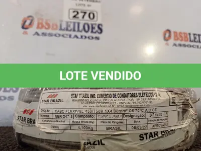 LOTE 270 - 01 ROLO DE CABO FLEXÍVEL 100M, 4MM NA COR CINZA. (NO ESTADO) ATENÇÃO! FAZER A VISITAÇÃO ANTES DE ARREMATAR, NÃO SABEMOS SE FUNCIONA. LEILÃO NÃO TEM GARANTIA E NEM DEVOLUÇÃO, SUJEITO A POSSÍVEIS AVARIAS VISÍVEIS/OCULTAS E/OU AUSÊNCIA DE COMPONENTES.
