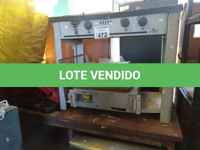 LOTE 472 - 01 SUCATA DE SHAR BROILER, 01 BANCADA BAIXA DE FERRO, 01 NOBREAK PARA RACK E 01 FOGÃO INDUSTRIAL 02 BOCAS. (NO ESTADO) ATENÇÃO! FAZER A VISITAÇÃO ANTES DE ARREMATAR, NÃO SABEMOS SE FUNCIONA. LEILÃO NÃO TEM GARANTIA E NEM DEVOLUÇÃO, SUJEITO A POSSÍVEIS AVARIAS VISÍVEIS/OCULTAS E/OU AUSÊNCIA DE COMPONENTES.