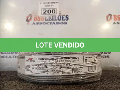LOTE 200 - 01 ROLO DE CABO FLEXÍVEL 100M, 2,5MM NA COR CINZA. (NO ESTADO) ATENÇÃO! FAZER A VISITAÇÃO ANTES DE ARREMATAR, NÃO SABEMOS SE FUNCIONA. LEILÃO NÃO TEM GARANTIA E NEM DEVOLUÇÃO, SUJEITO A POSSÍVEIS AVARIAS VISÍVEIS/OCULTAS E/OU AUSÊNCIA DE COMPONENTES.