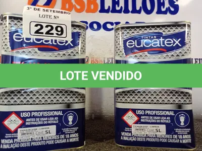 LOTE 229 - 02 GALÕES DE TINNER EUCATEX 5LITROS. (NO ESTADO) ATENÇÃO! FAZER A VISITAÇÃO ANTES DE ARREMATAR, NÃO SABEMOS SE FUNCIONA. LEILÃO NÃO TEM GARANTIA E NEM DEVOLUÇÃO, SUJEITO A POSSÍVEIS AVARIAS VISÍVEIS/OCULTAS E/OU AUSÊNCIA DE COMPONENTES.