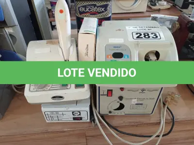 LOTE 283 - 01 GERADOR DE FLUXO, 01 AMALGAMADOR, 01 ULTRALED, 01 VIBRAMAT CAPSULAR, 01 APARELHO PARA PODOLOGIA, 01 TERMÔMETRO DIGITAL E 01 HOT KILN. (NO ESTADO) ATENÇÃO! FAZER A VISITAÇÃO ANTES DE ARREMATAR, NÃO SABEMOS SE FUNCIONA. LEILÃO NÃO TEM GARANTIA E NEM DEVOLUÇÃO, SUJEITO A POSSÍVEIS AVARIAS VISÍVEIS/OCULTAS E/OU AUSÊNCIA DE COMPONENTES.