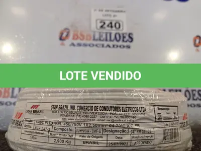 LOTE 240 - 01 ROLO DE CABO FLEXÍVEL 100M, 2,5MM NA COR BRANCA. (NO ESTADO) ATENÇÃO! FAZER A VISITAÇÃO ANTES DE ARREMATAR, NÃO SABEMOS SE FUNCIONA. LEILÃO NÃO TEM GARANTIA E NEM DEVOLUÇÃO, SUJEITO A POSSÍVEIS AVARIAS VISÍVEIS/OCULTAS E/OU AUSÊNCIA DE COMPONENTES.