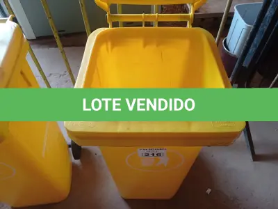 LOTE 216 - 01 CONTAINER HDPE EN840 120LITROS. (NO ESTADO) ATENÇÃO! FAZER A VISITAÇÃO ANTES DE ARREMATAR, NÃO SABEMOS SE FUNCIONA. LEILÃO NÃO TEM GARANTIA E NEM DEVOLUÇÃO, SUJEITO A POSSÍVEIS AVARIAS VISÍVEIS/OCULTAS E/OU AUSÊNCIA DE COMPONENTES.
