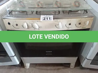 LOTE 211 - 01 FOGÃO A GÁS 05 BOCAS MARCA CÔNSUL INCOMPLETO. (NO ESTADO) ATENÇÃO! FAZER A VISITAÇÃO ANTES DE ARREMATAR, NÃO SABEMOS SE FUNCIONA. LEILÃO NÃO TEM GARANTIA E NEM DEVOLUÇÃO, SUJEITO A POSSÍVEIS AVARIAS VISÍVEIS/OCULTAS E/OU AUSÊNCIA DE COMPONENTES.